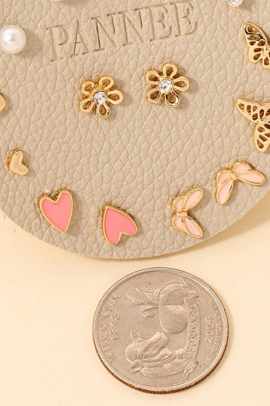 Assorted Heart Butterfly & Pearl Earrings Set