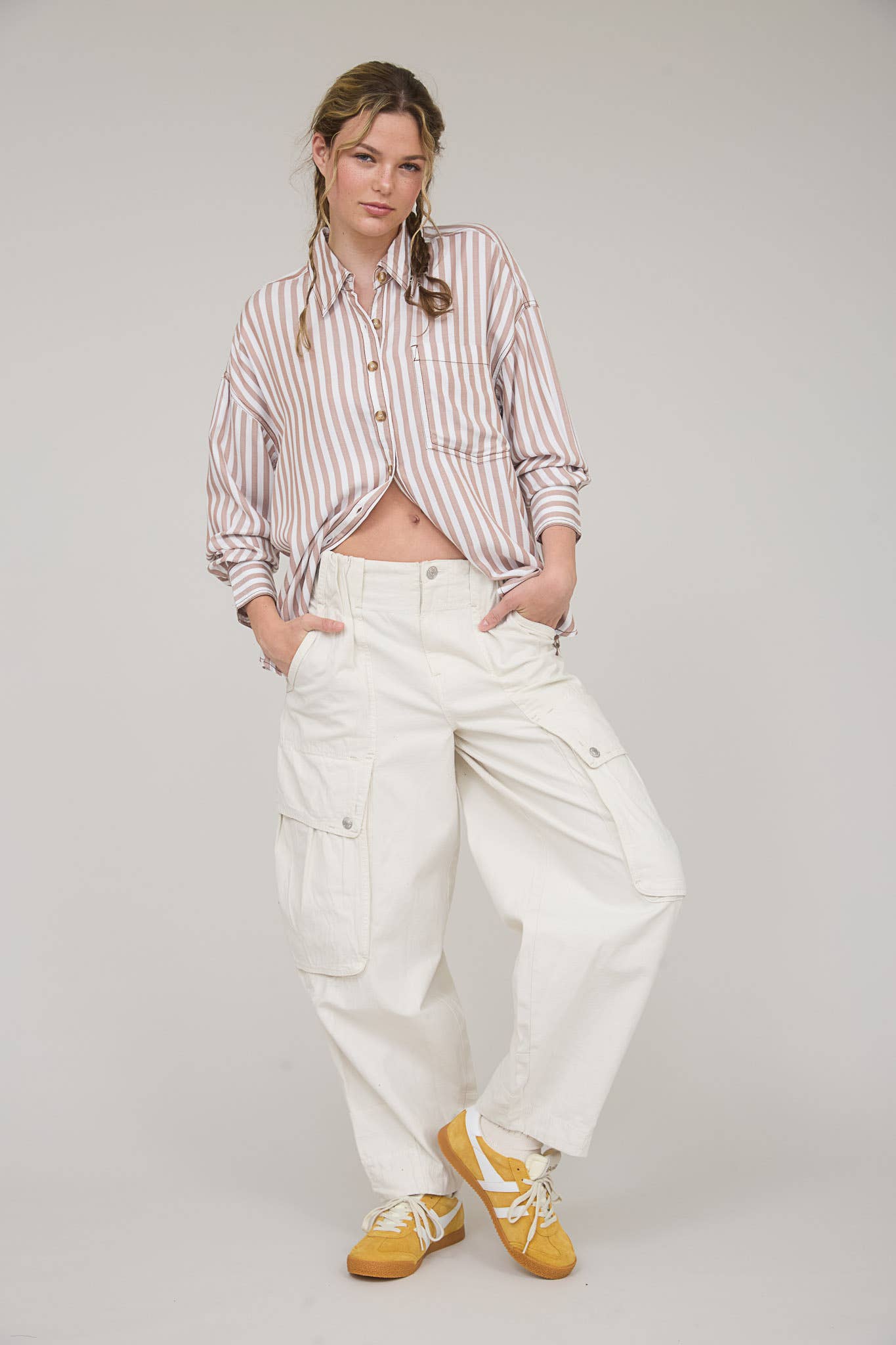 Brown Stripe Collared Button Down Shirt