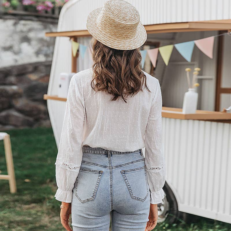 White Bell Sleeves Cotton-Paneled Shirt