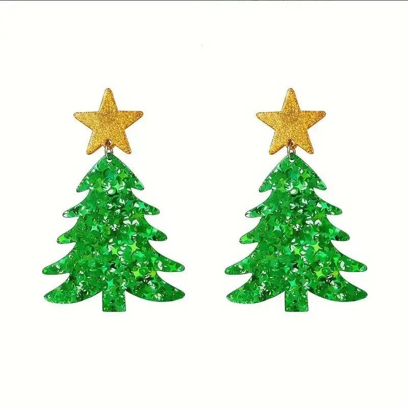 Green Acrylic Christmas Tree Earrings