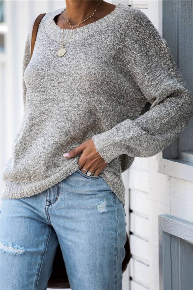 Grey Crew Neck Casual Pullover Long Sleeved Sweater