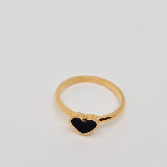 Black Enamel Heart-shaped Stainless Steel Ring