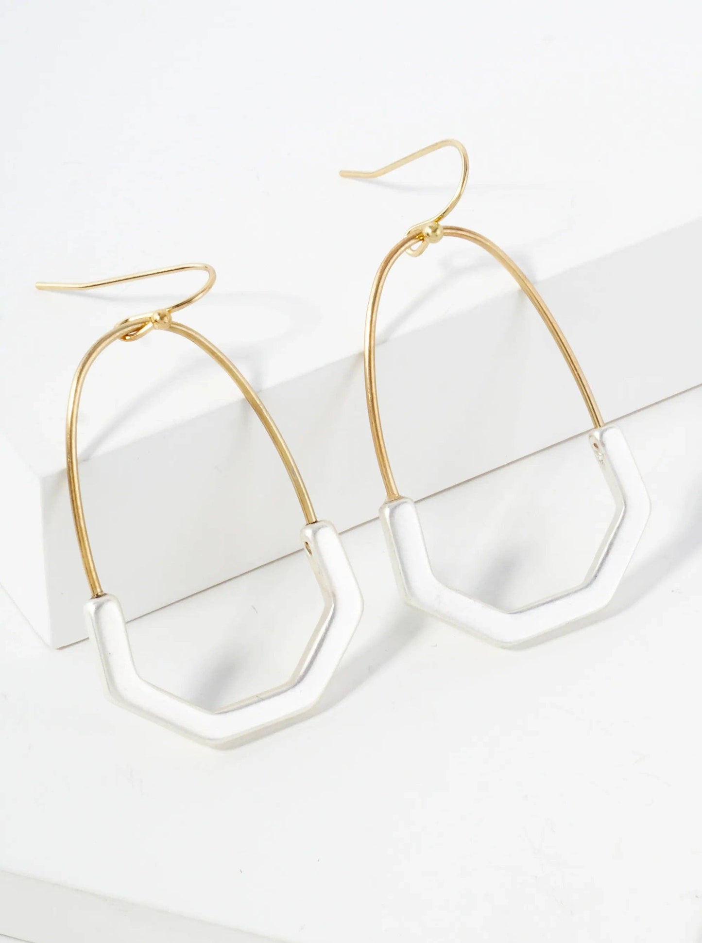 Worn Gold-Matte Silver Geometric  Metal Earrings
