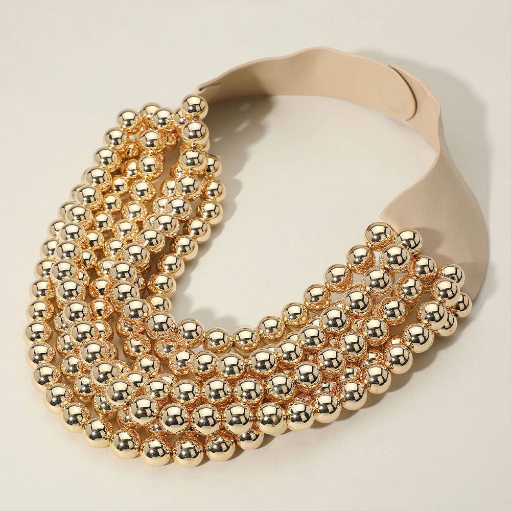 Chunky Acrylic Bead Layered Faux Leather Magnetic Necklace: Brown
