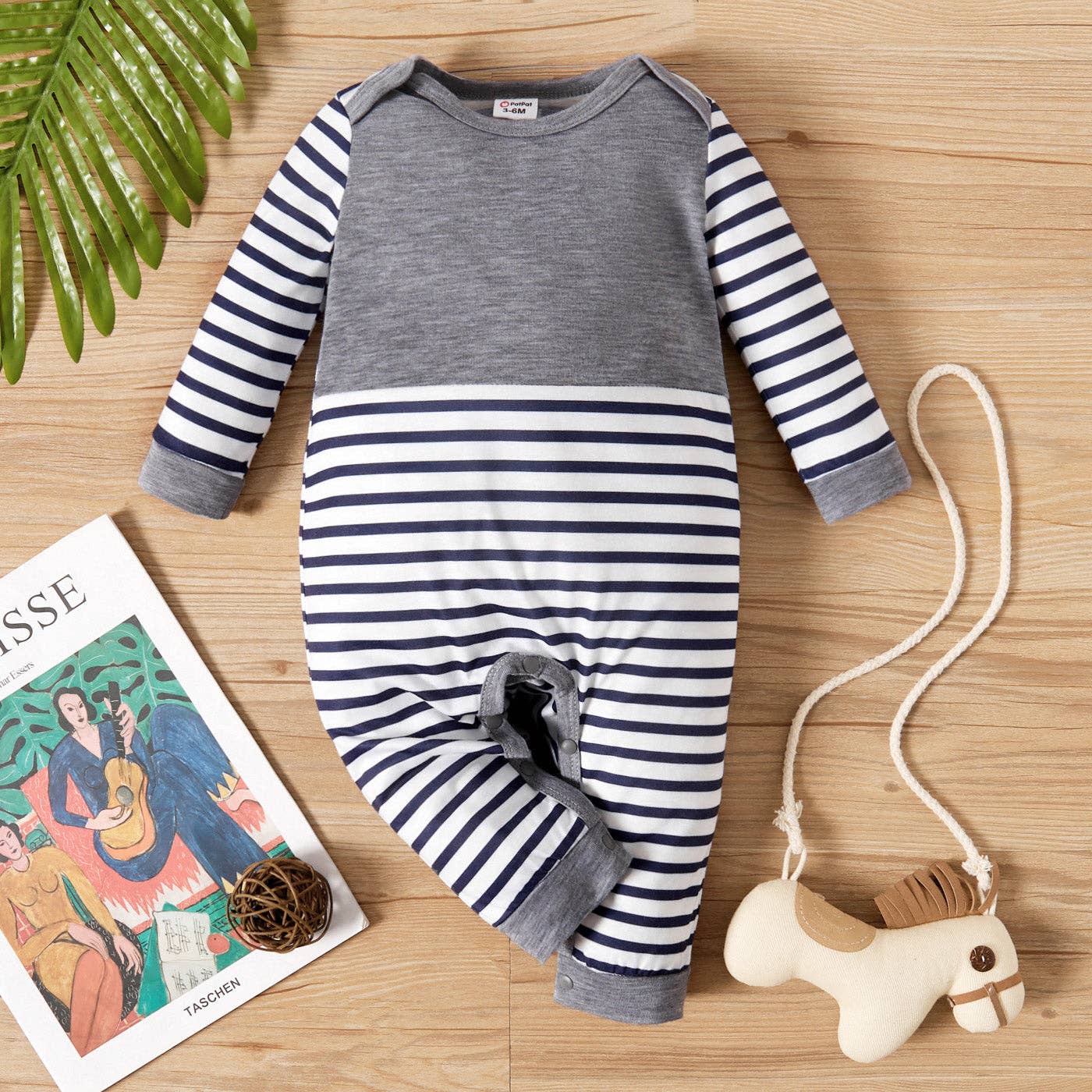 Baby Boy All Over StripedStar Print Long-sleeve Jumpsuit: 6-9 Months / Dark Blue