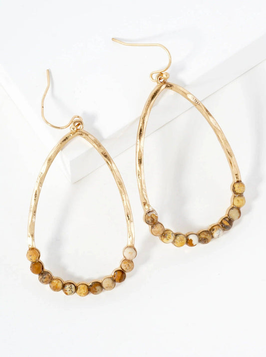 Natural-Stone Beaded Hammered Texture Earrings