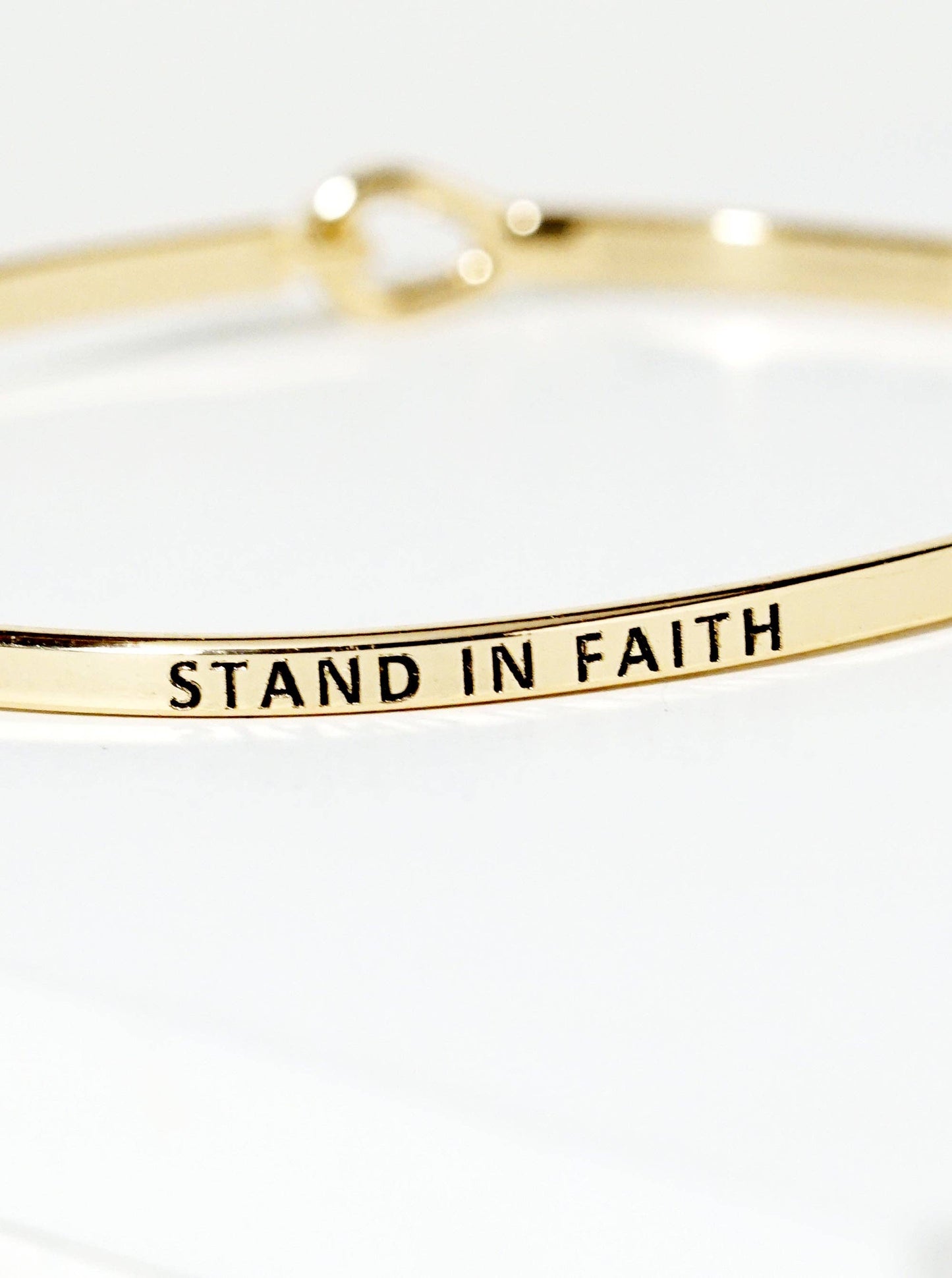 Gold "Stand In Faith" Engraved Inspirational Bangle Bracelet