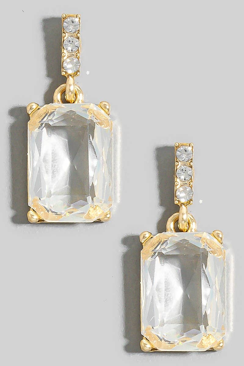Faceted Rectangle Crystal Dangle Drop Earrings