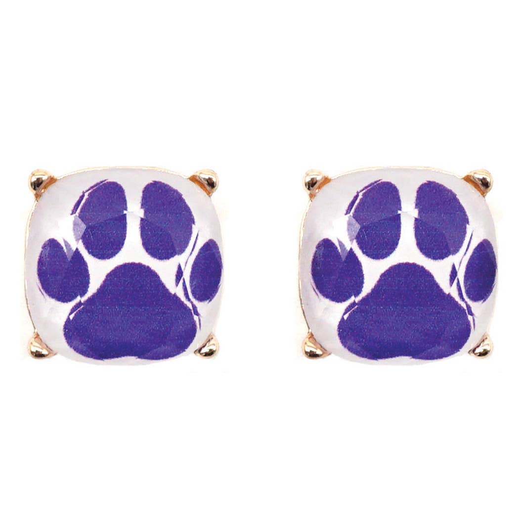 Purple Paw Print Rhinestone Post Earrings