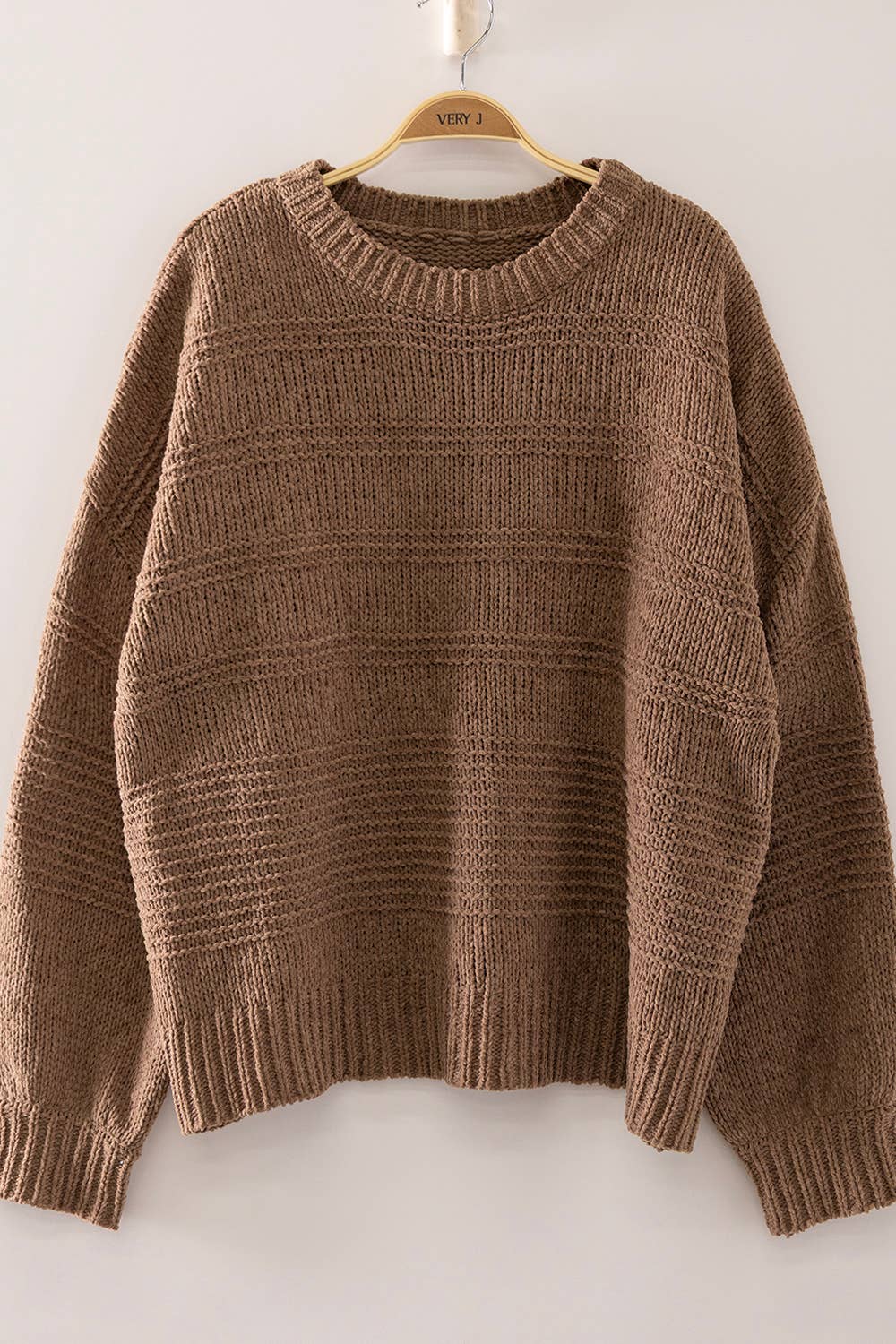 12W3747N-Boat Neck Oversized Knit Sweater: MOCHA / S-M-L/2-2-2