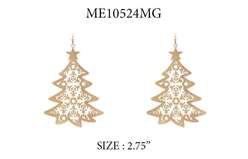 Gold Metal Filigree Christmas Tree 2.75" Earring