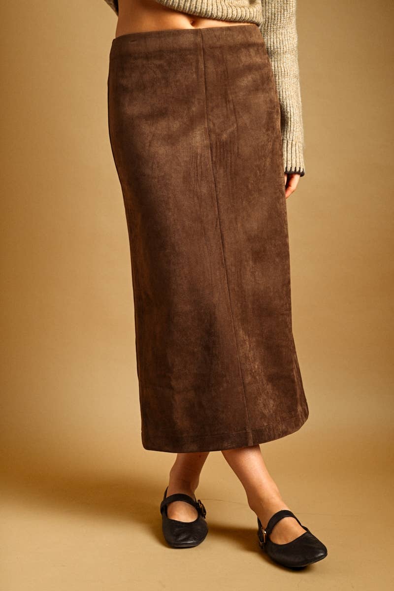 Coffee Suede Straight Skirt