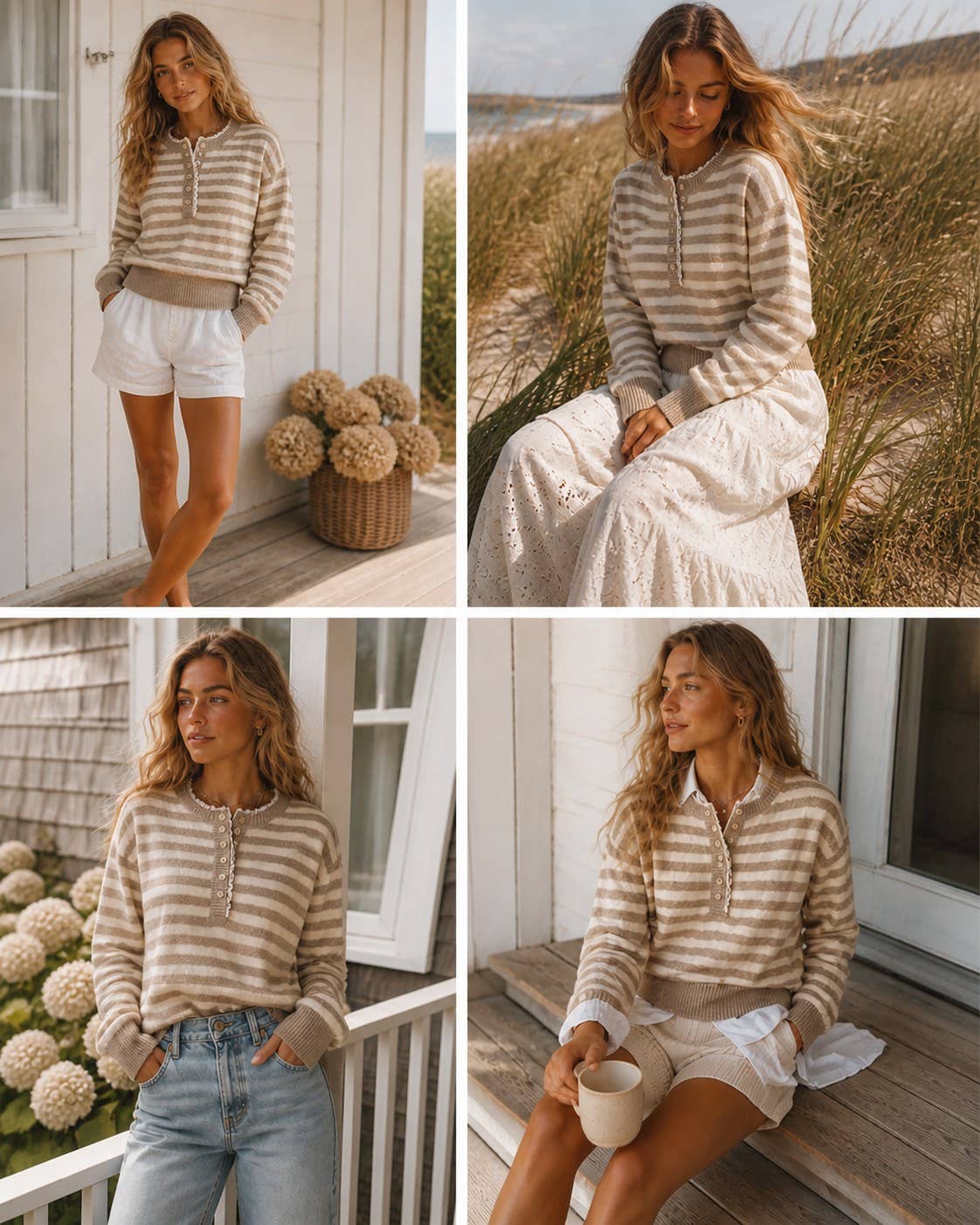 Sweet Stripe Henley Knit Sweater: Burgundy / S