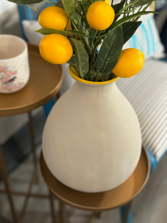 Lemon Themed Floral Arrangement in Large Ceramic Vase