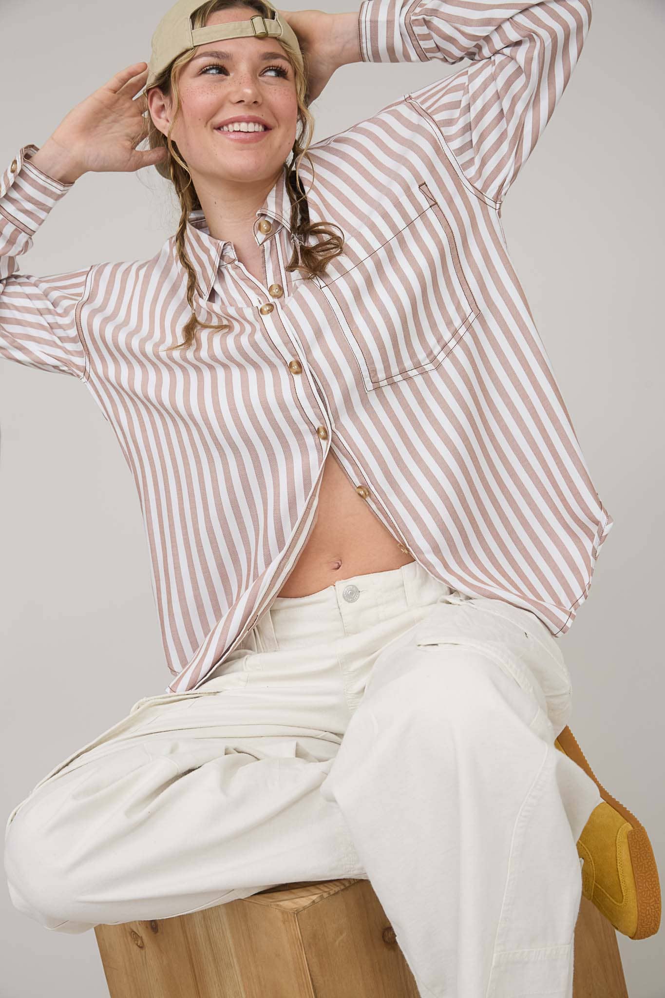 Brown Stripe Collared Button Down Shirt