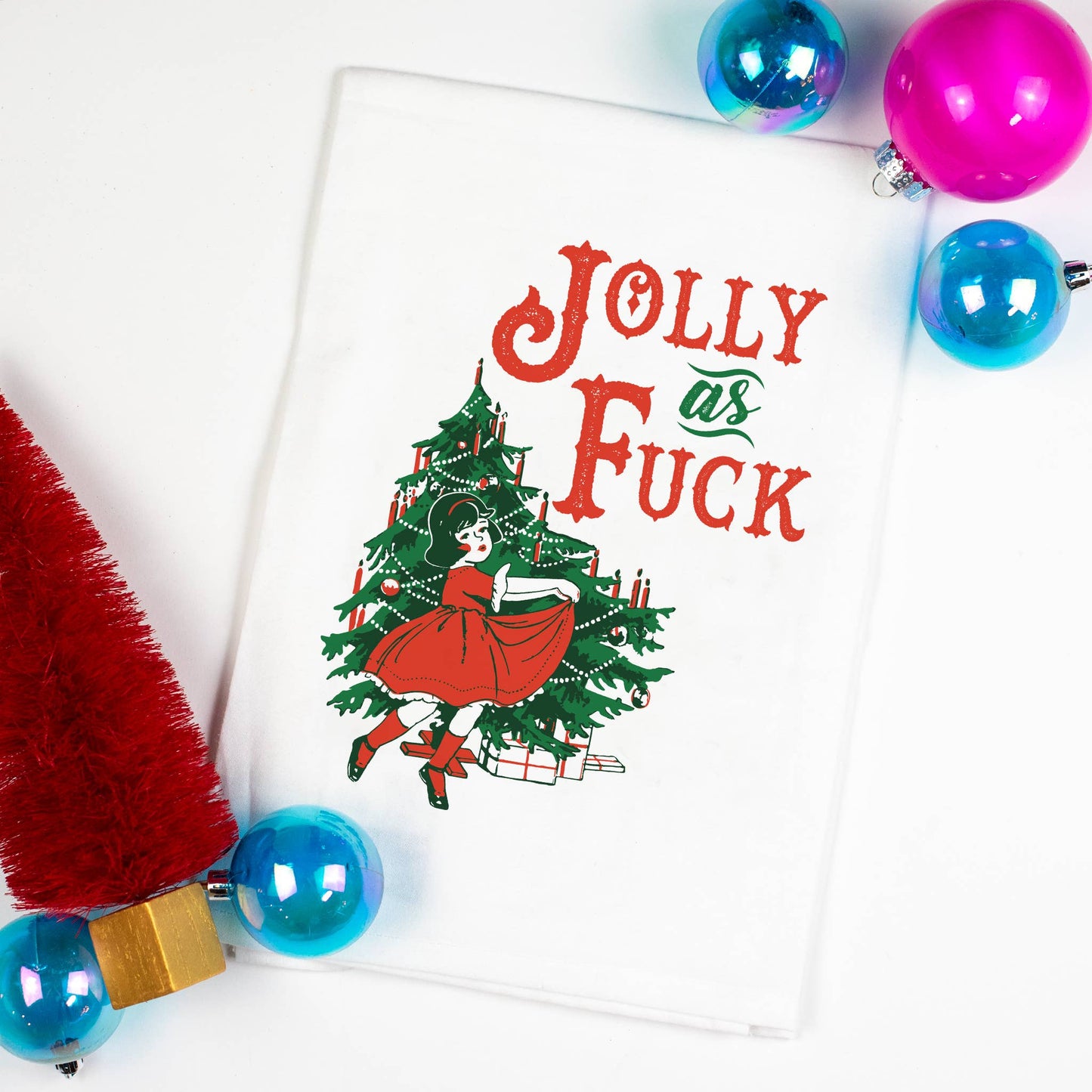 "Jolly As Fuck"  Christmas Tea Towel