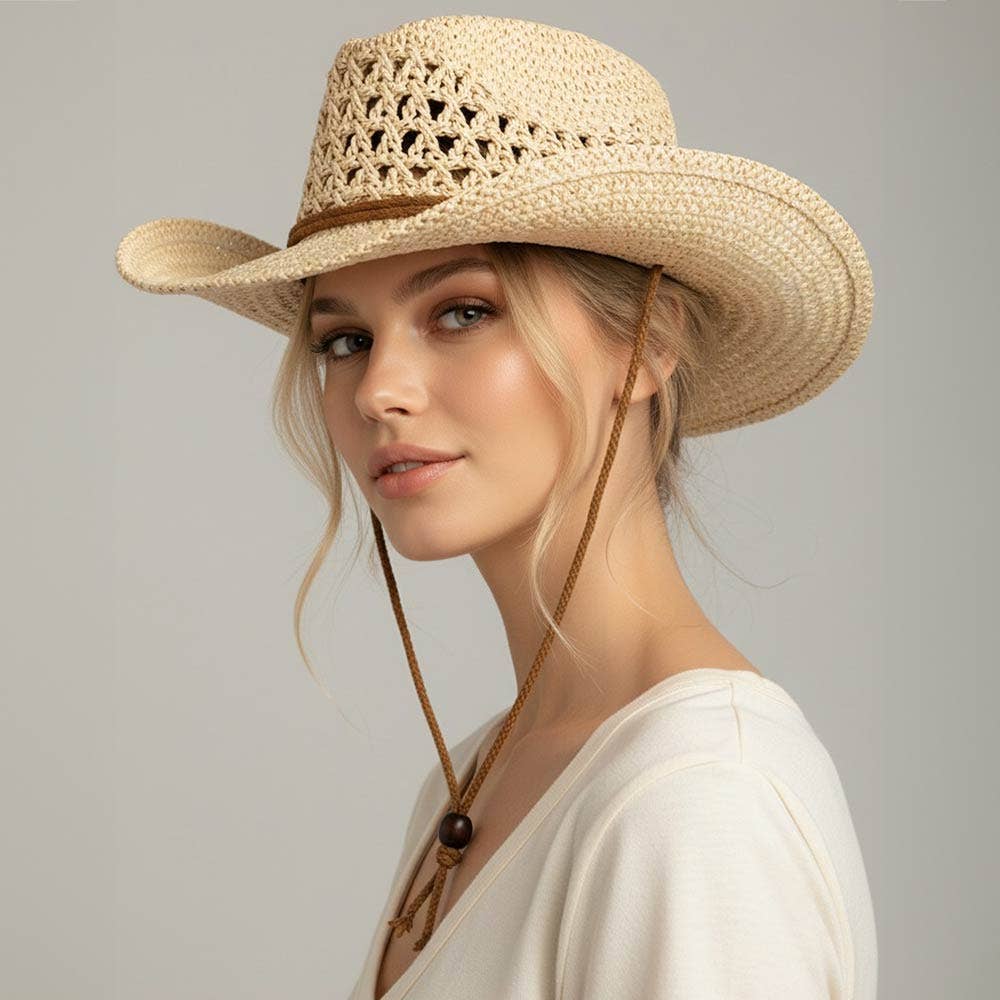 Woven Wide Brim Summer Beach Sun Fedora Hat: Khaki