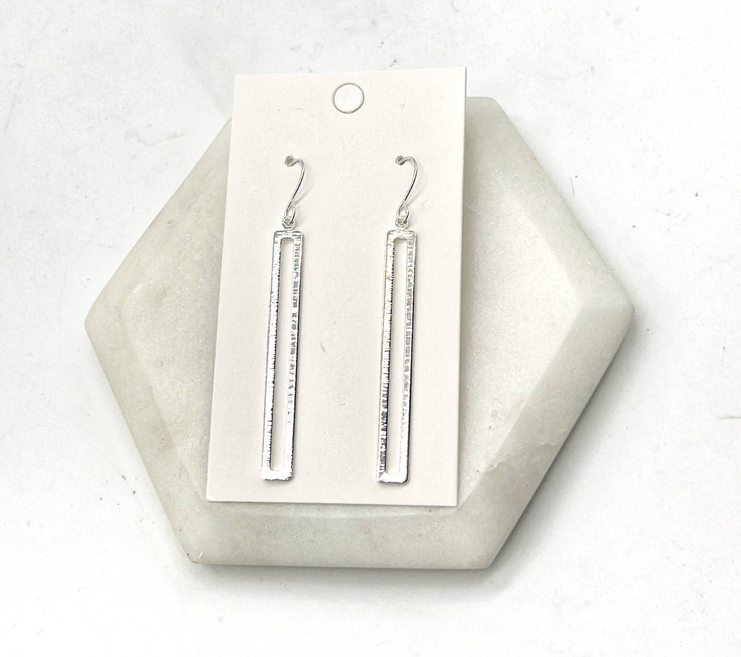 Silver Rectangle Metal Earrings