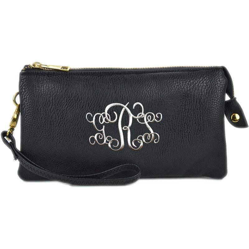 Three Compartment Wristlet/Crossbody Bag: Black