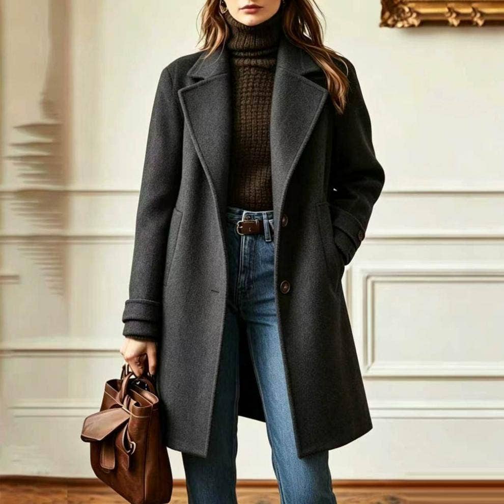 Women's Vintage Lapel Single Breasted Mid Long Coat: Camel / S