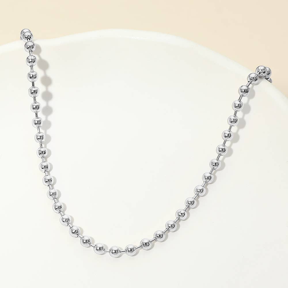 Stainless Steel Beaded Chain Necklace: Gold