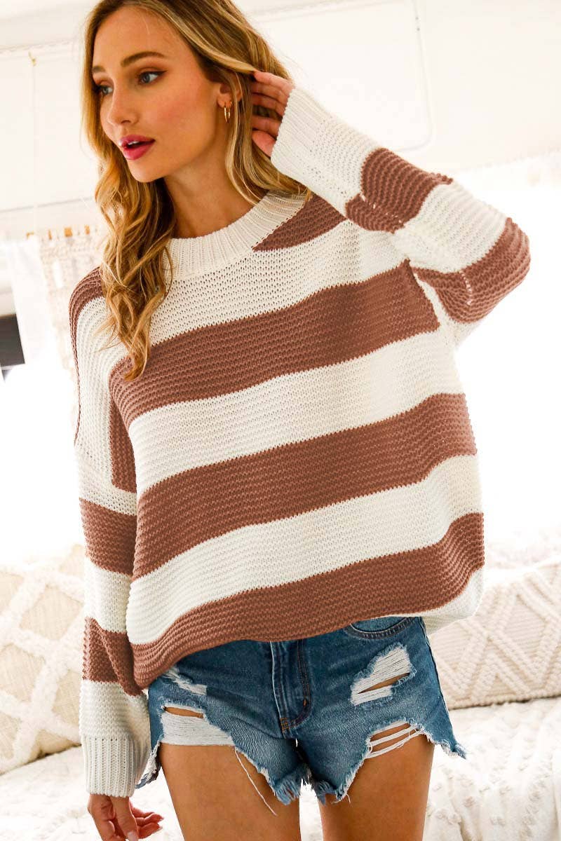 Black & White  Mock Neck Striped Sweater