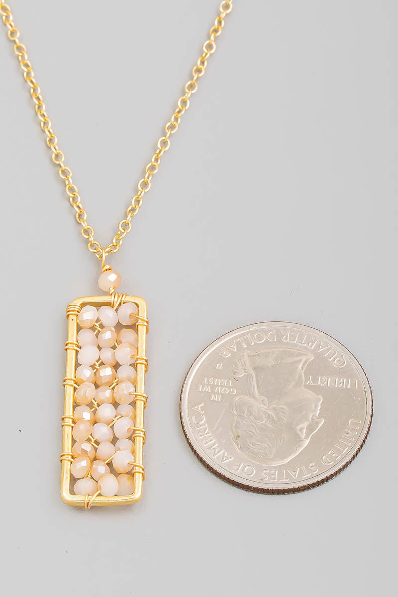 Gold Beaded Rectangle Pendant Necklace