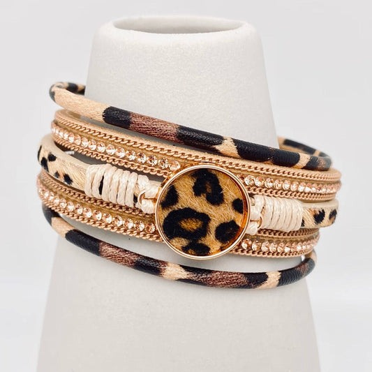 Layered Leopard Magnetic Buckle Bracelet