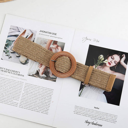 Khaki Vingtage Braided Round Buckle Belt