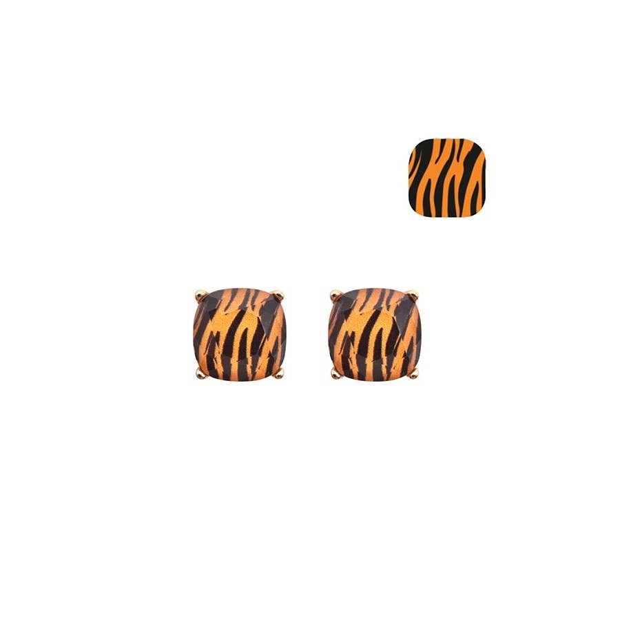 Tiger Print Epoxy Stud Earrings