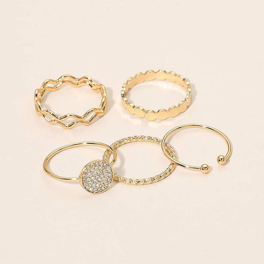 Gold Rhinestone Pave Round Accent Stackable Ring Set