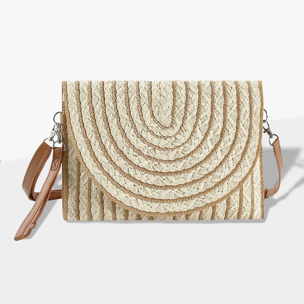 Color Striped Two Tone Straw Clutch / Crossbody Bag
: Mint