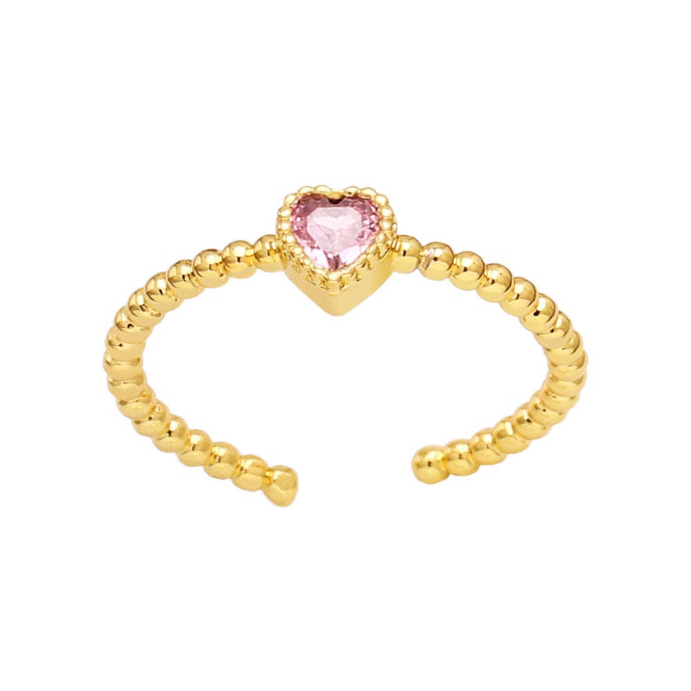 Inlaid Heart-shaped Cubic Zirconia Ring: Pink