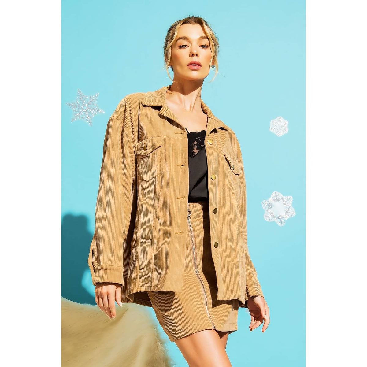 Taupe Corduroy Zip Up Mini Skirt
