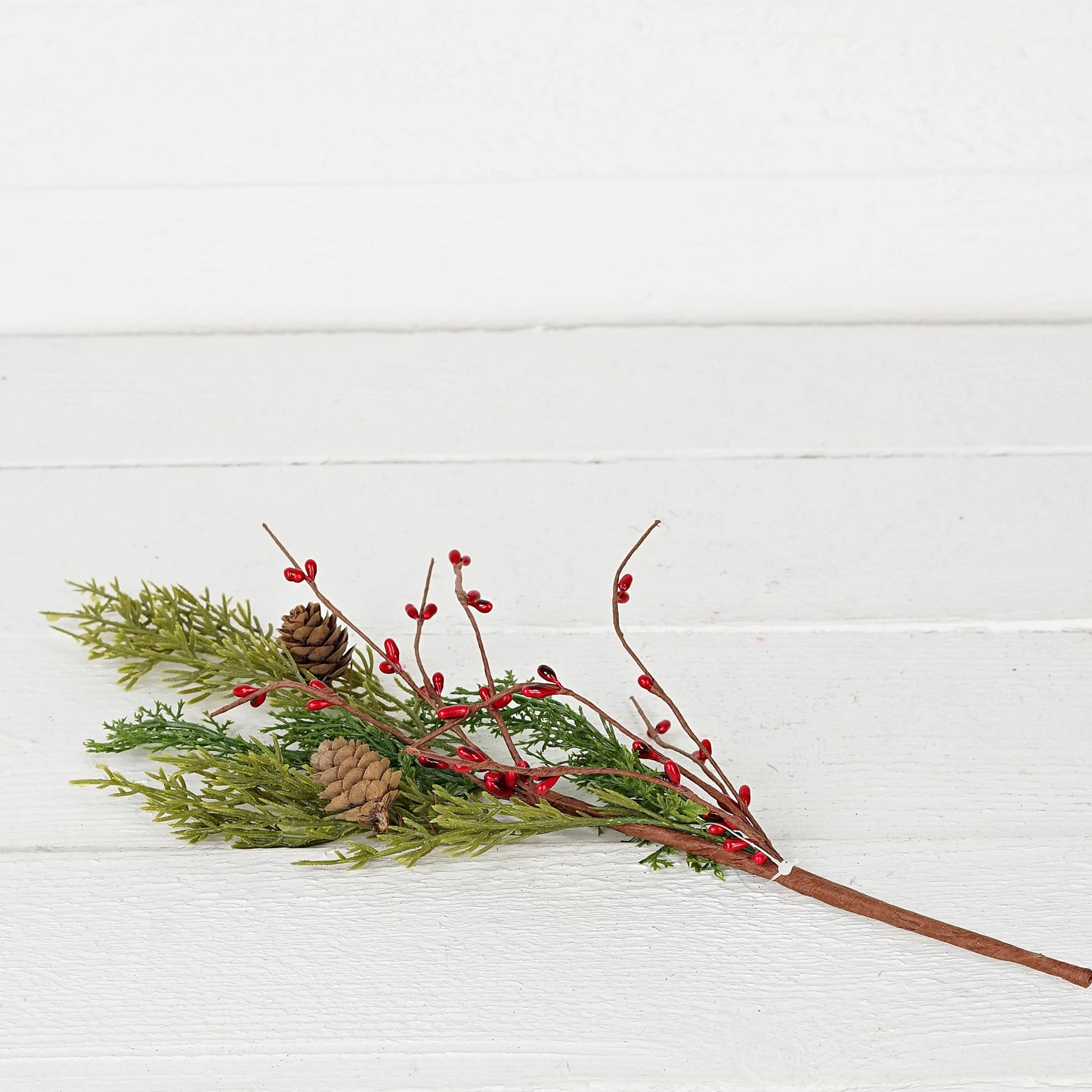 14 Inch Evergreen Pine with Red Pips Pick