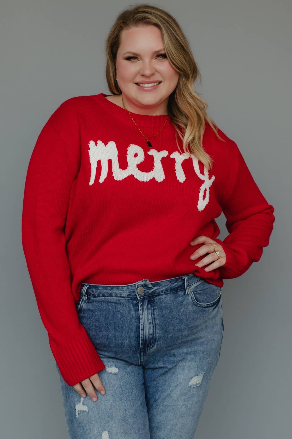 Red & White Merry Sweater- Plus Sized