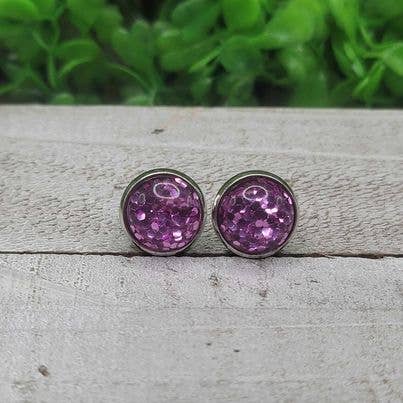 Purple Confetti Dome Stud Earrings