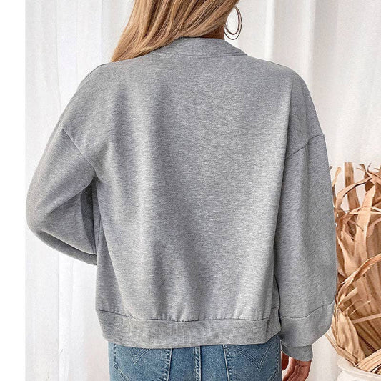 Light Gray Short Cardigan Zipper Sweater Jacket