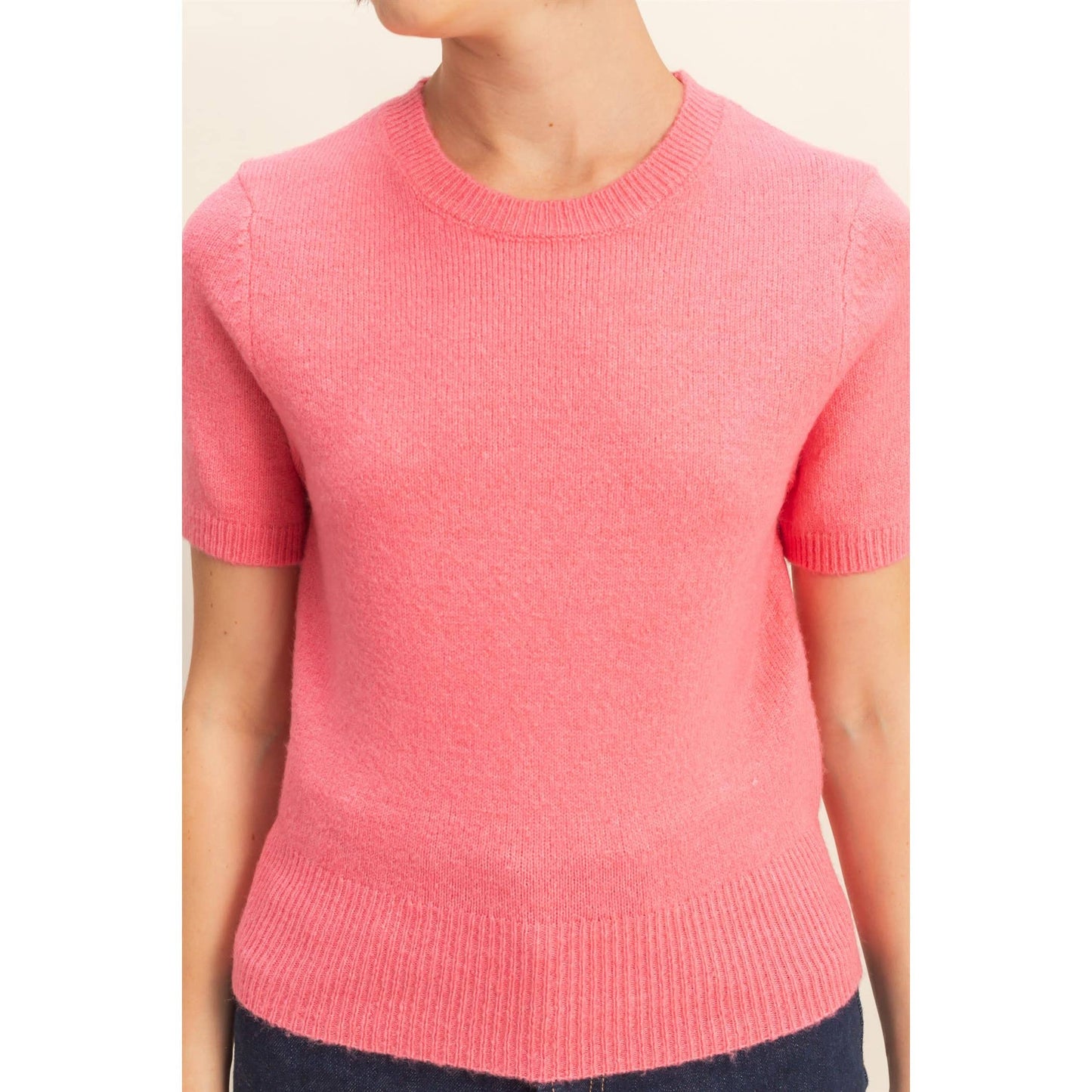 Taffy Pink Short Sleeve Sweater Top