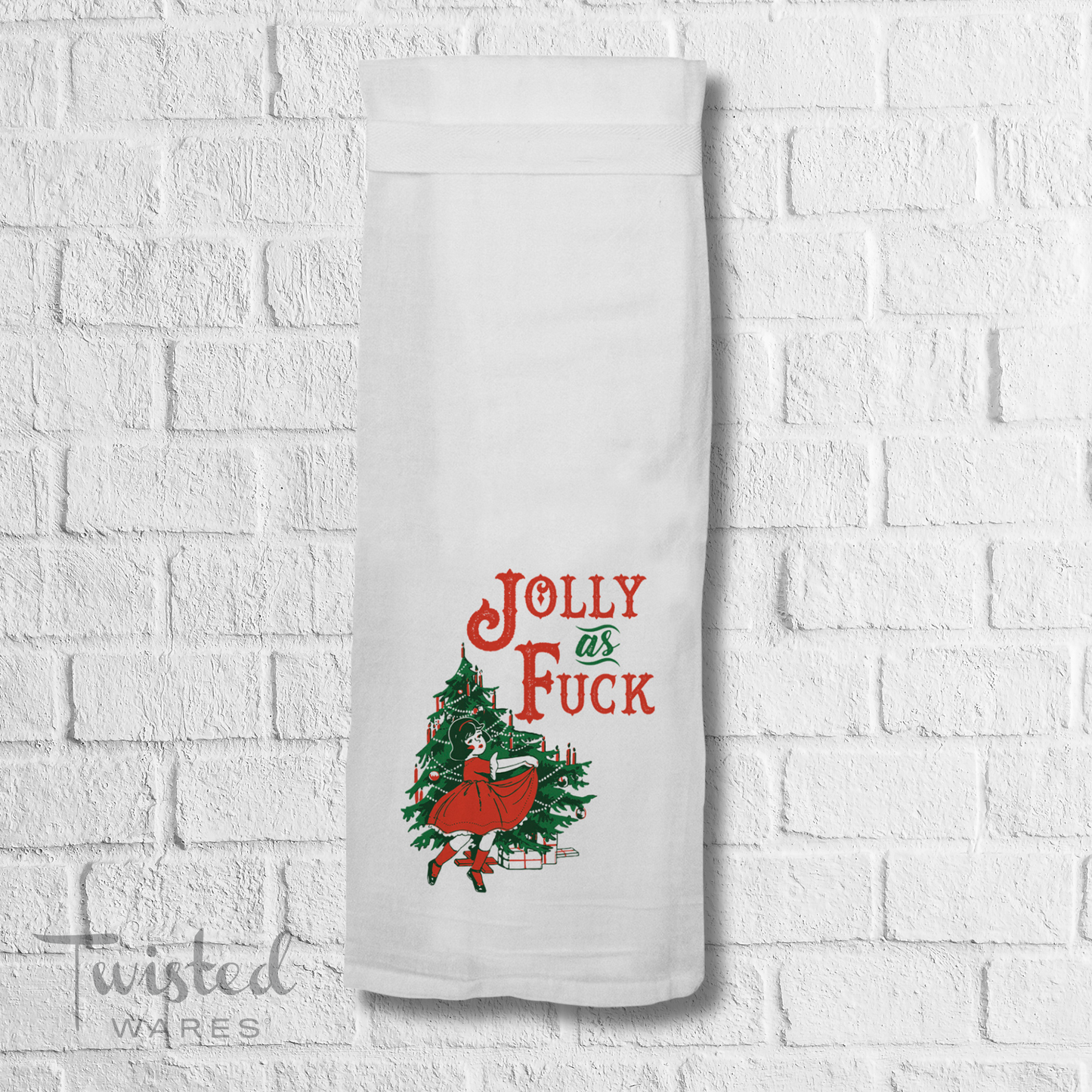 "Jolly As Fuck"  Christmas Tea Towel