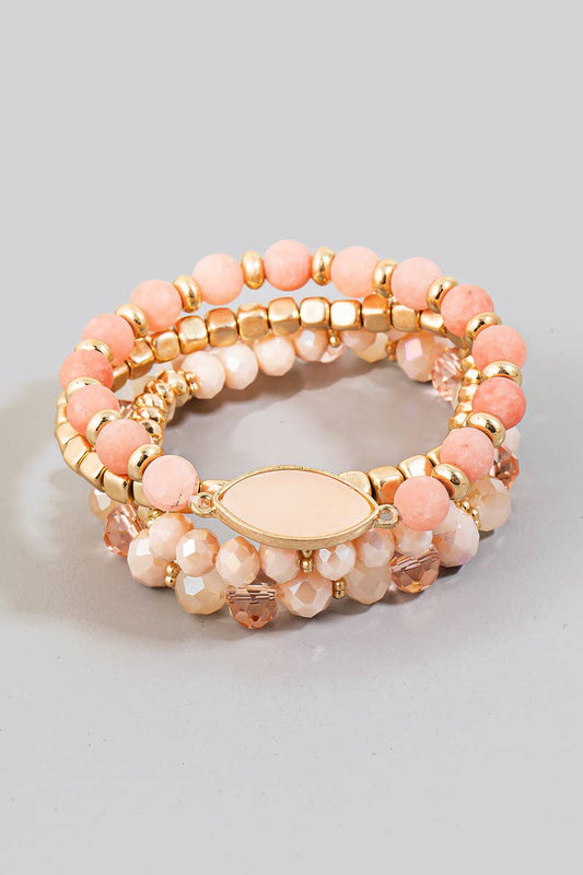 Assorted Faceted Glass & Metallic Beaded Bracelet Set