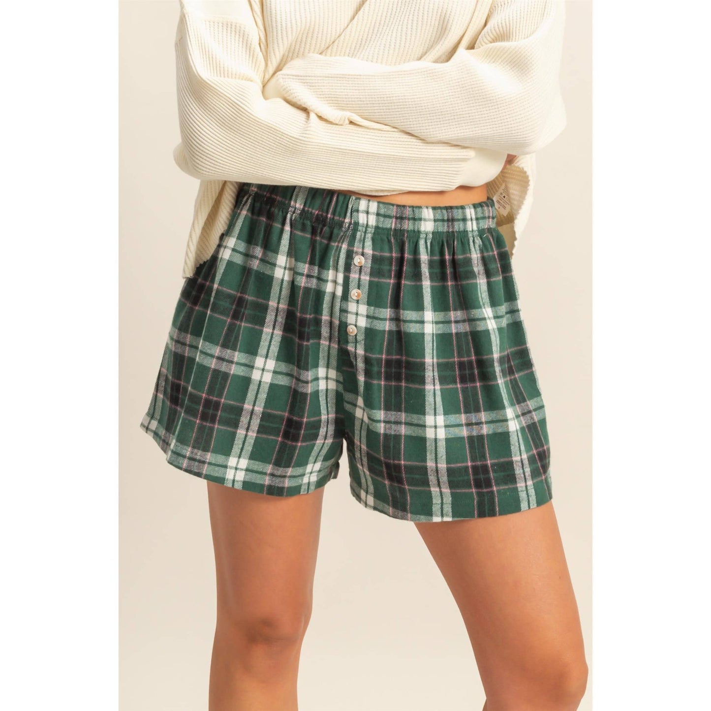 Navy Button-Front Flannel Boxer Shorts