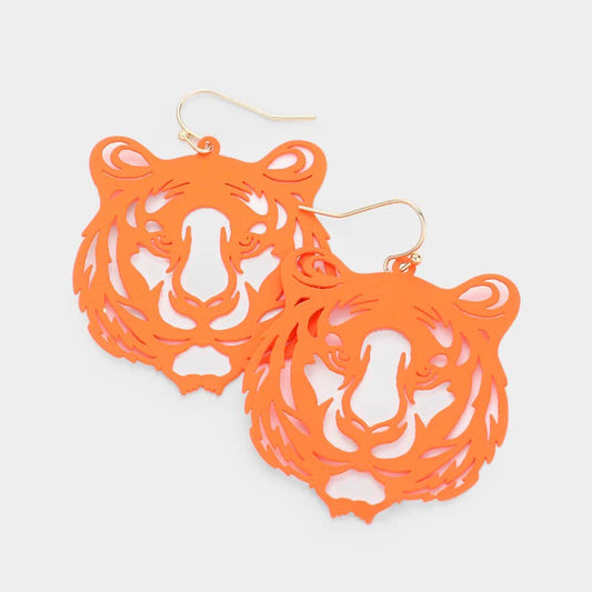 Brass Metal  Tiger Dangle Earrings
