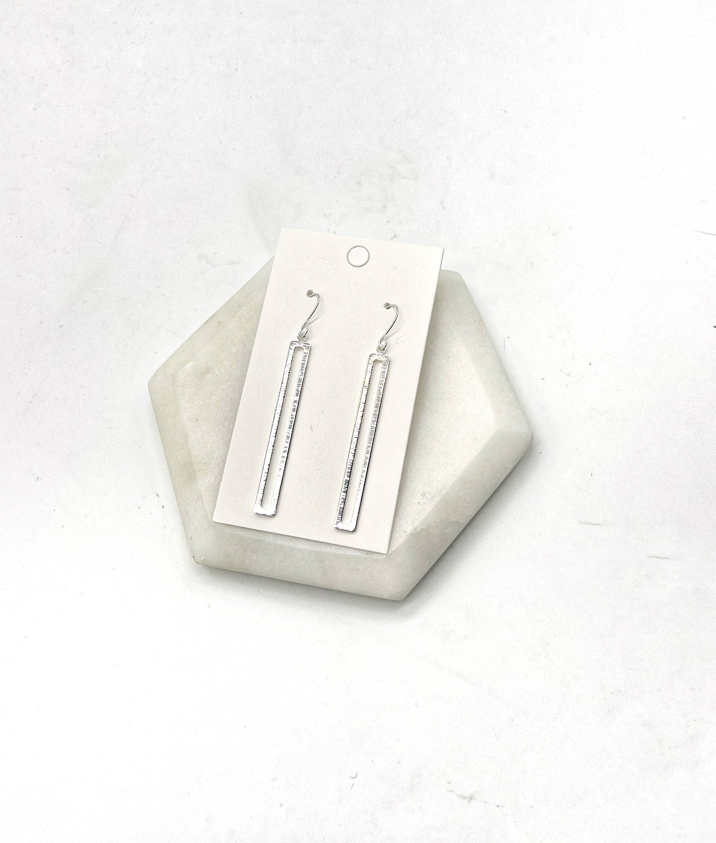 Silver Rectangle Metal Earrings