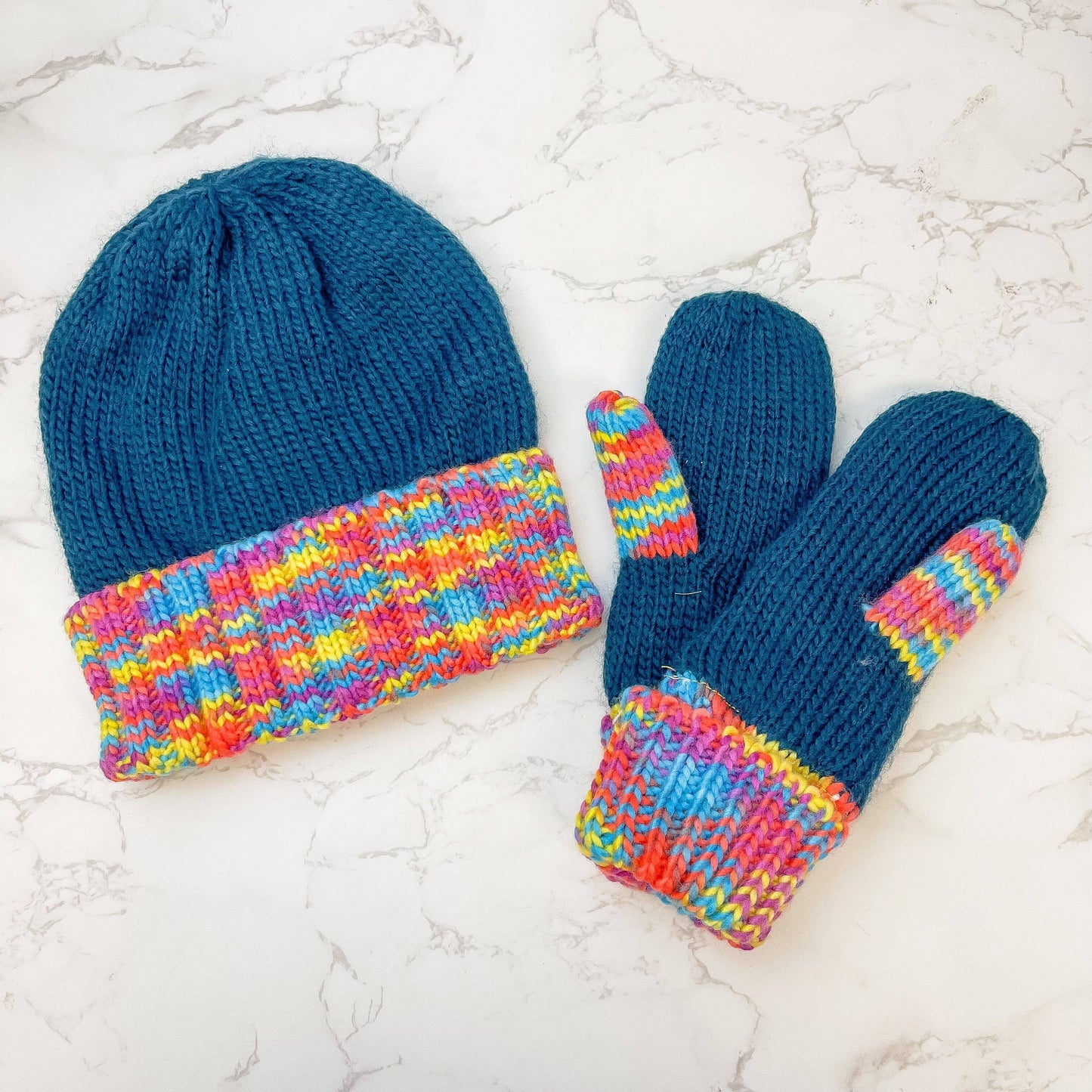 Multi Color Fleece Beanie & Mittens: Beanie