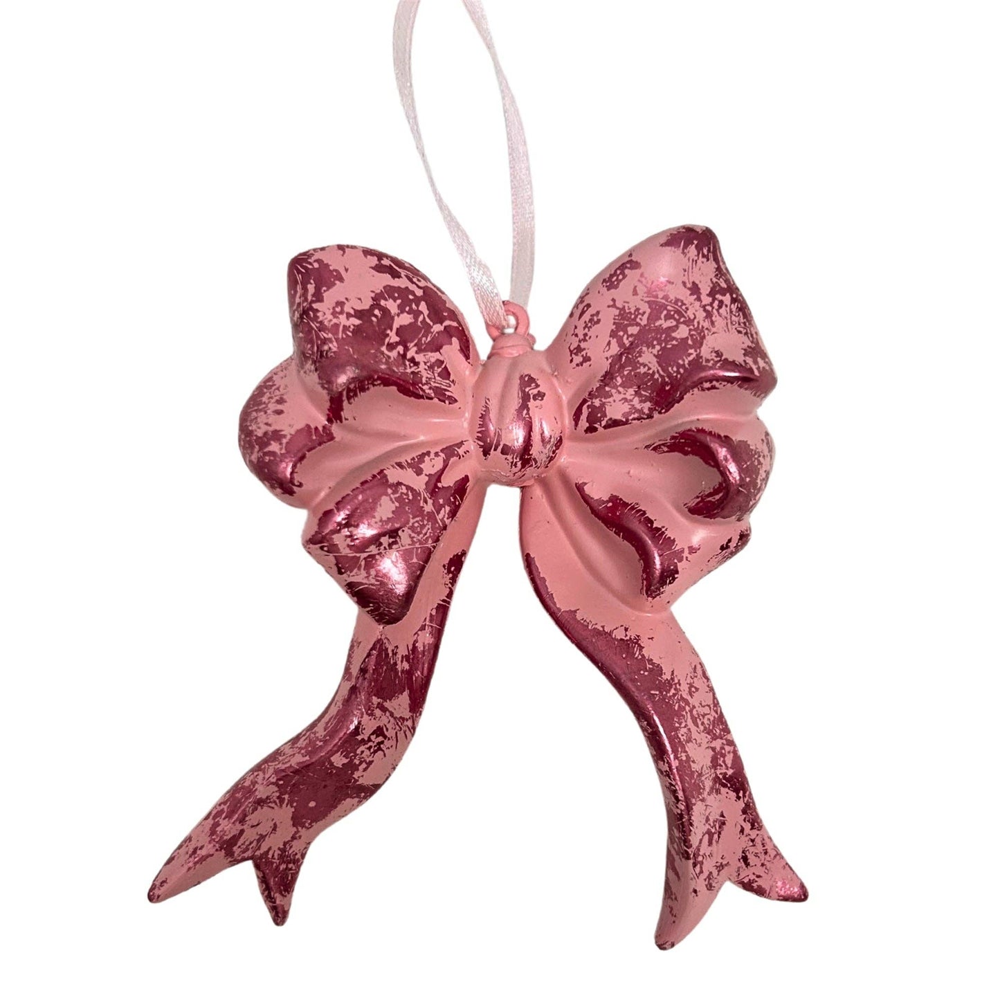 Plastic Hanging Bow Ornament - Pink 4.25"