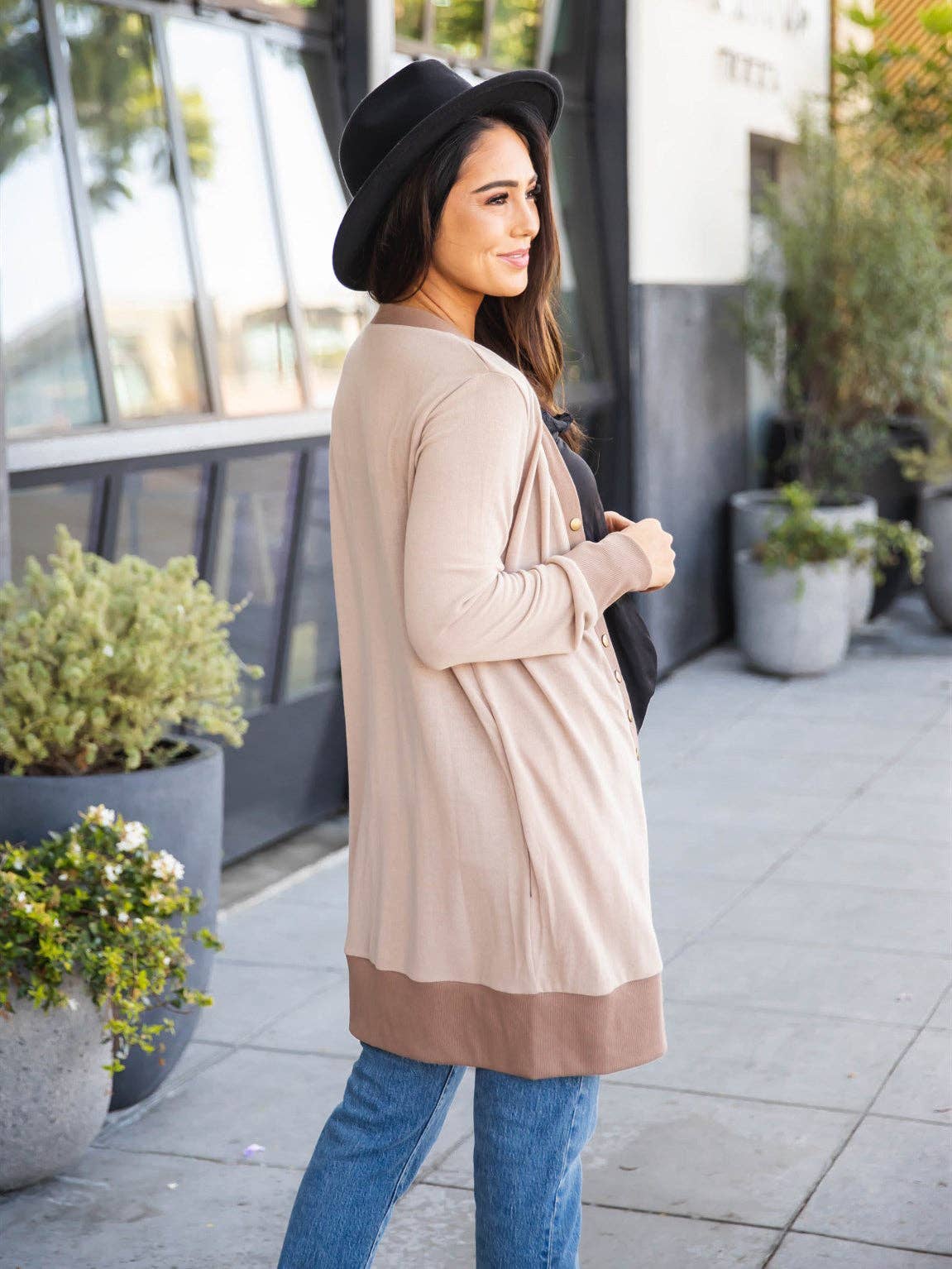 Tan Cleo Snap Button Cardigan