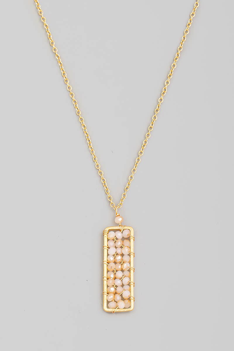 Gold Beaded Rectangle Pendant Necklace