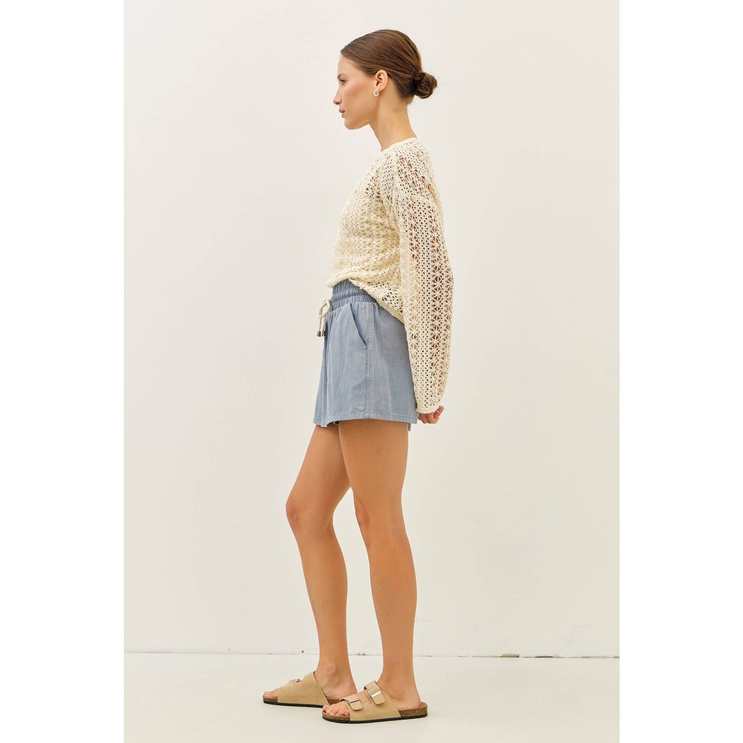 Cream Sheer Floral Crochet Top With Bell Sleeves