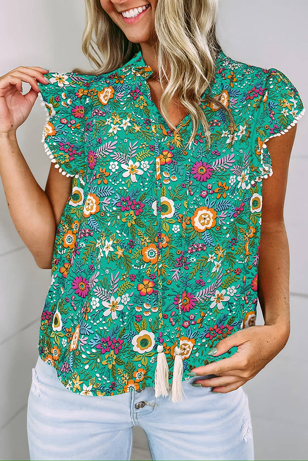 SALE Green Tropical Floral Blouse